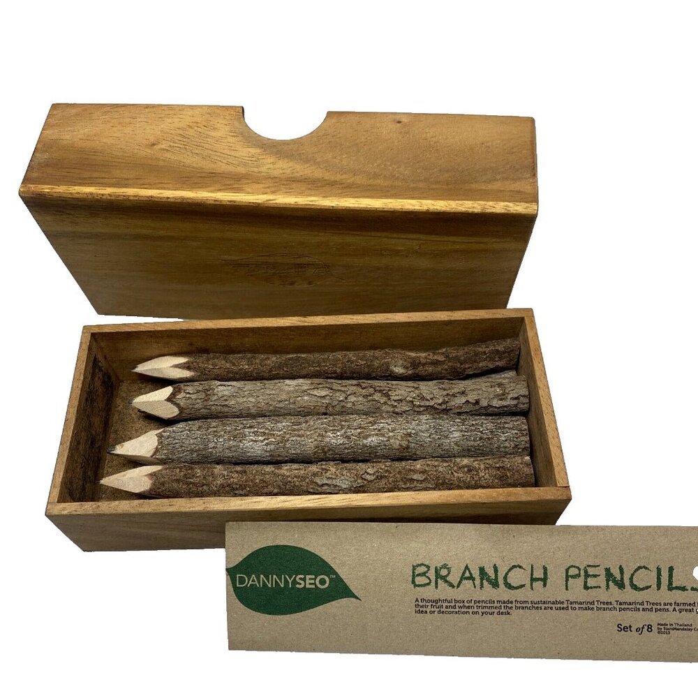 New 8 Danny SEO Bark Stick Twig Branch Thick Pencils in a Wood Box